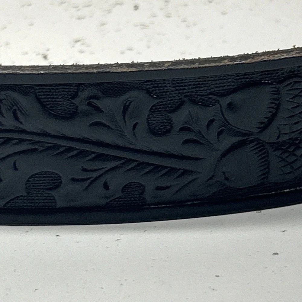Vintage Chambers Phoenix Tooled Black Leather Western Belt Size 40 USA Cowboy